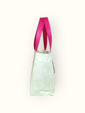 Bolsa Nuna Verde com Alças de Couro Rosa  com Zíper