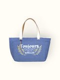 Bolsa Nuna Jeans Claro com Alças de Couro Off White com Zíper