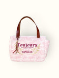 Bolsa Nuna Rosa com Alças de Couro Marrom com Zíper