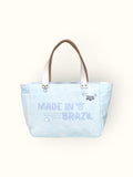 Bolsa Nuna Aqua com Alças de Couro Off White com Zíper