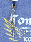 Bolsa Nuna Jeans Claro com Alças de Couro Off White com Zíper