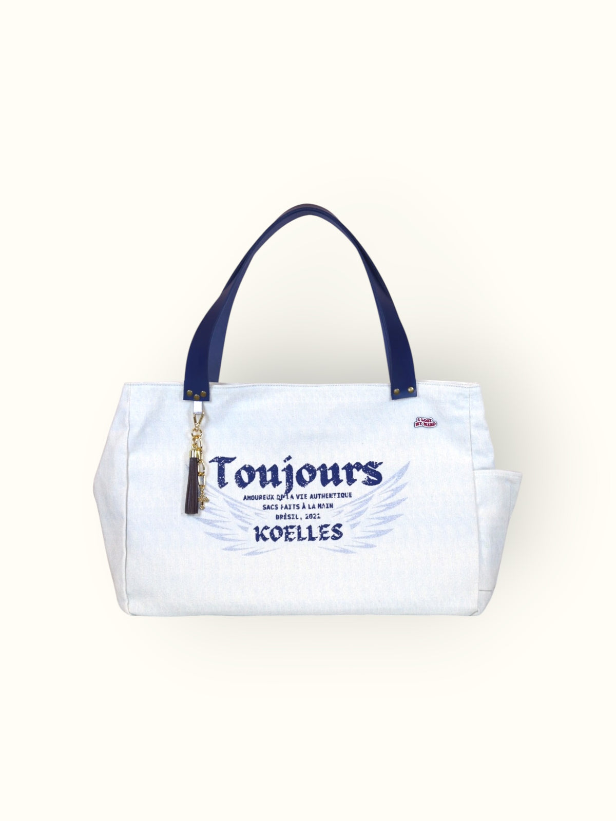 Bolsa Wallow Azul com Alça de Couro Marinho