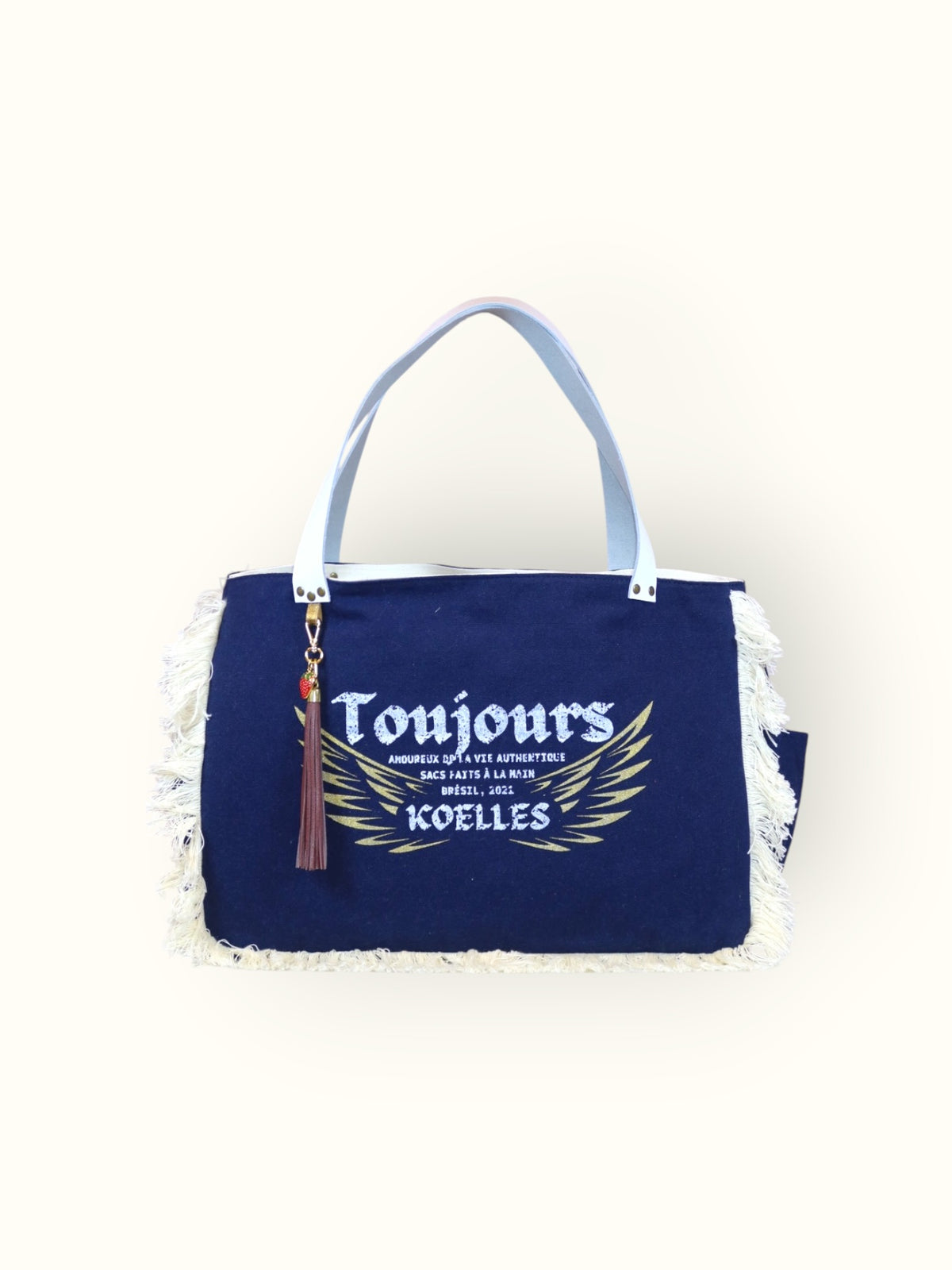 Bolsa Wallow Marinho com Alça de Couro Branca