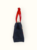 Bolsa Wallow Jeans Preto com Alça de Couro Vermelha com Zíper