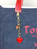 Bolsa Wallow Jeans Preto com Alça de Couro Vermelha com Zíper