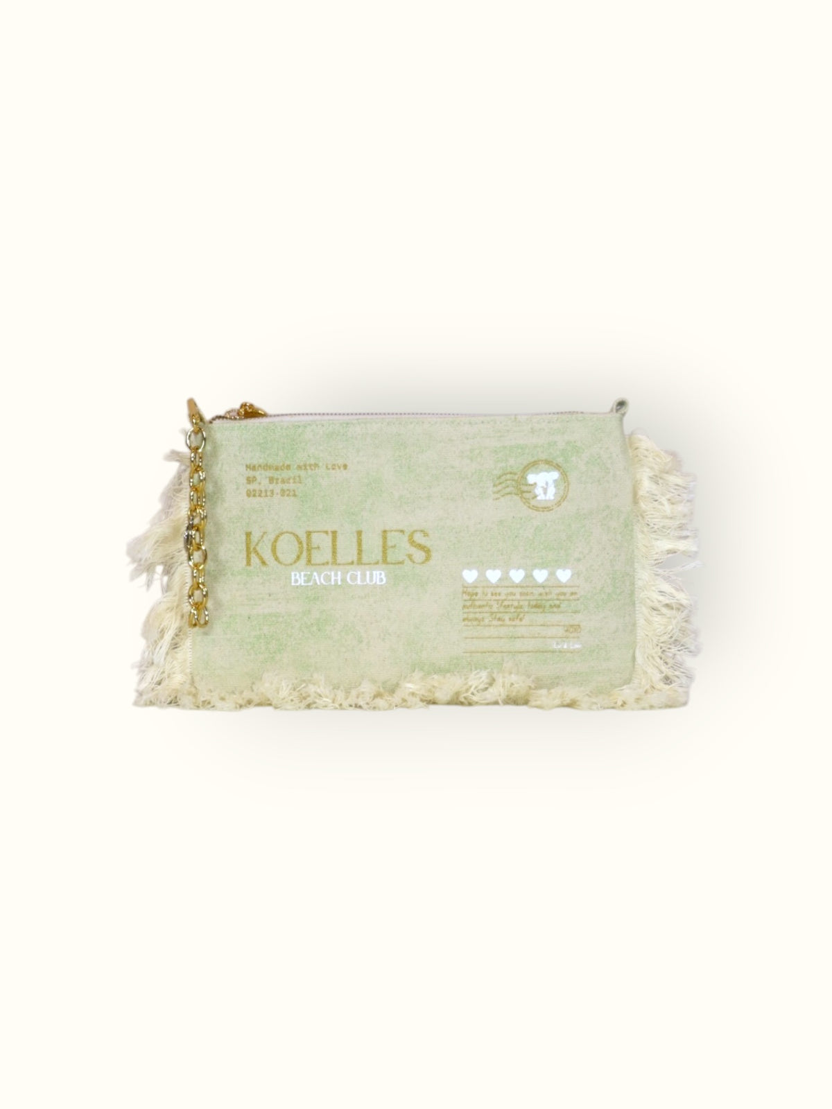 Necessaire Flat Verde Estampada (Dourado e Branco)