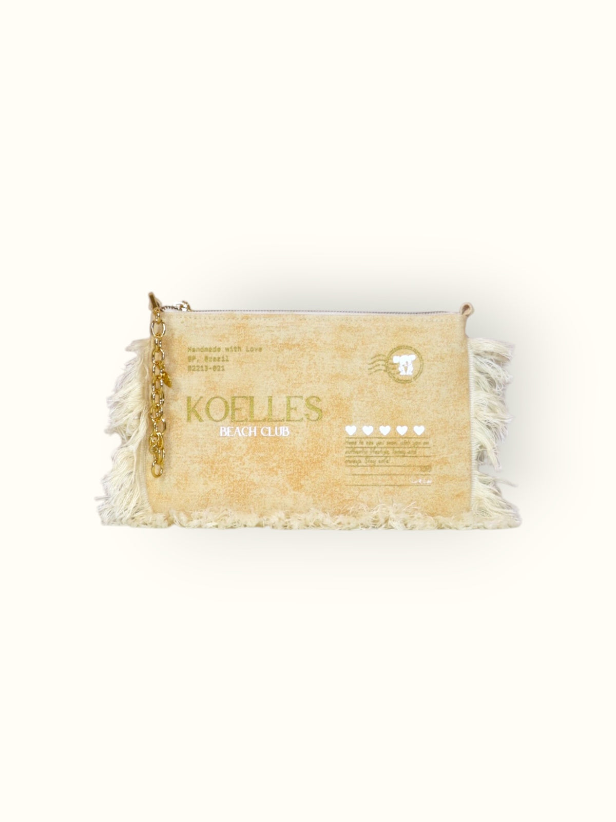 Necessaire Flat Laranja Estampada (Dourado e Branco)