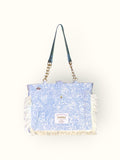 Bolsa Katrin Arabesque Azul com Alças de Corrente e Couro Azul Claro