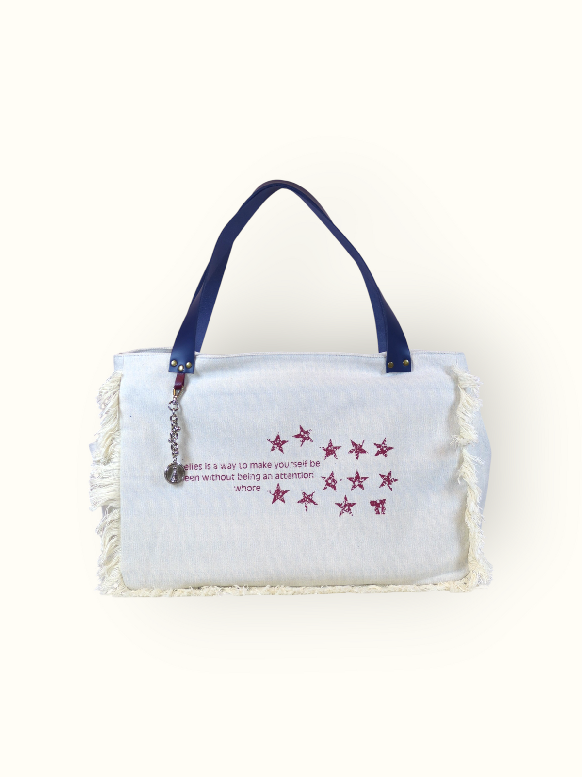 Bolsa Wallow Azul com Alça de Couro Marinho com Zíper