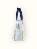 Bolsa Wallow Azul com Alça de Couro Marinho com Zíper