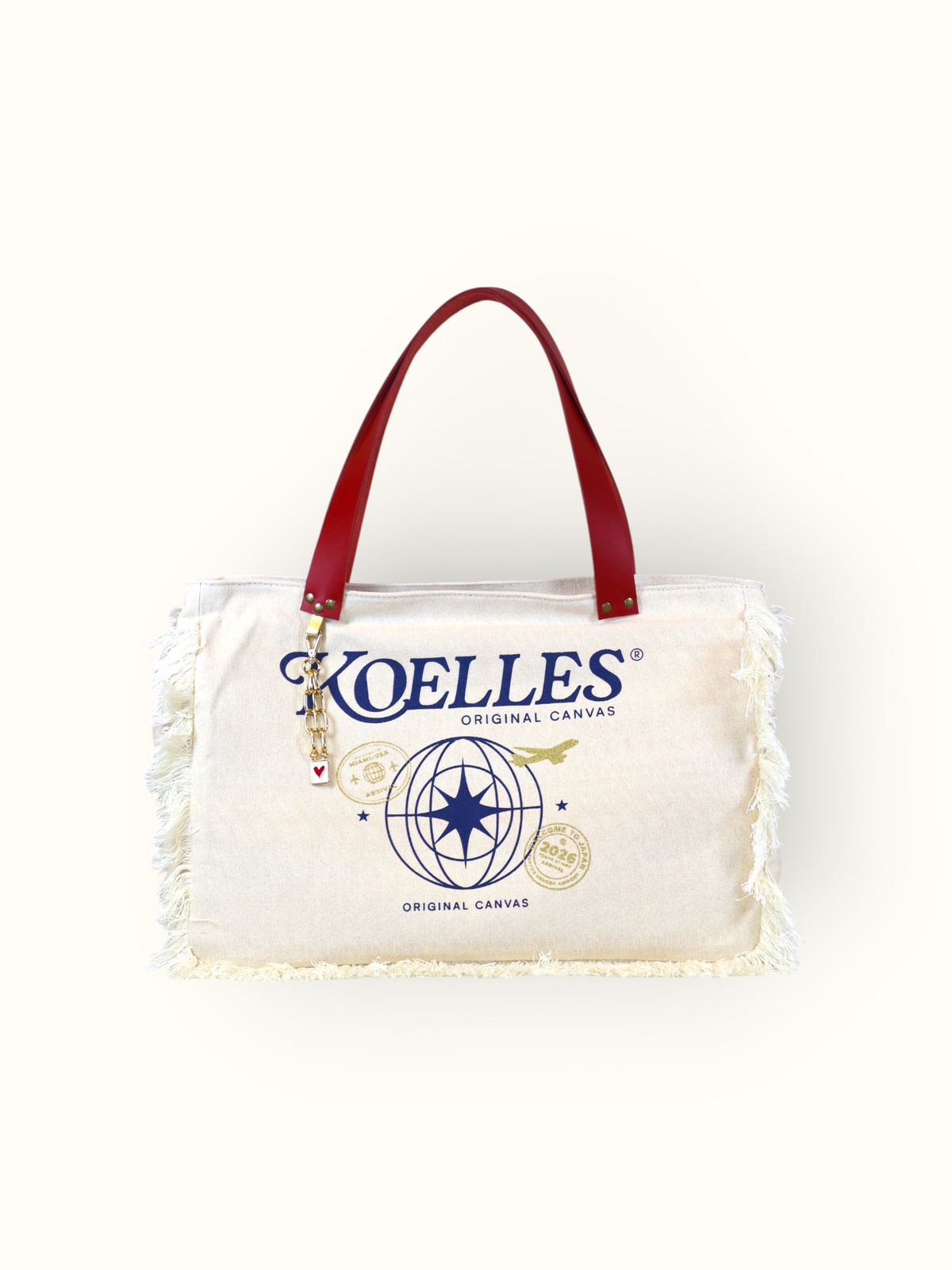Bolsa Wallow Bege com Alça de Couro Vermelho com Zíper