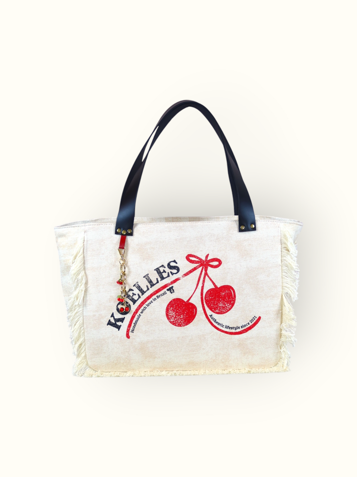 Bolsa Nuna Bege com Alças de Couro Preta com Zíper