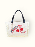 Bolsa Nuna Bege com Alças de Couro Preta com Zíper