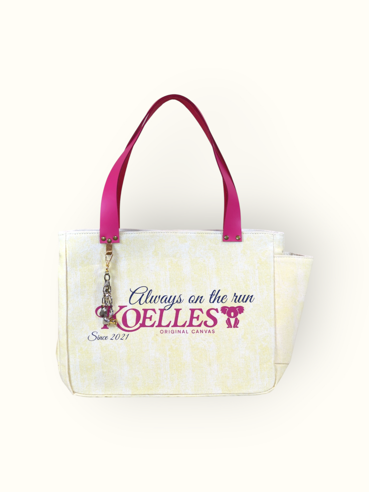 Bolsa Nuna Amarela com Alças de Couro Rosa