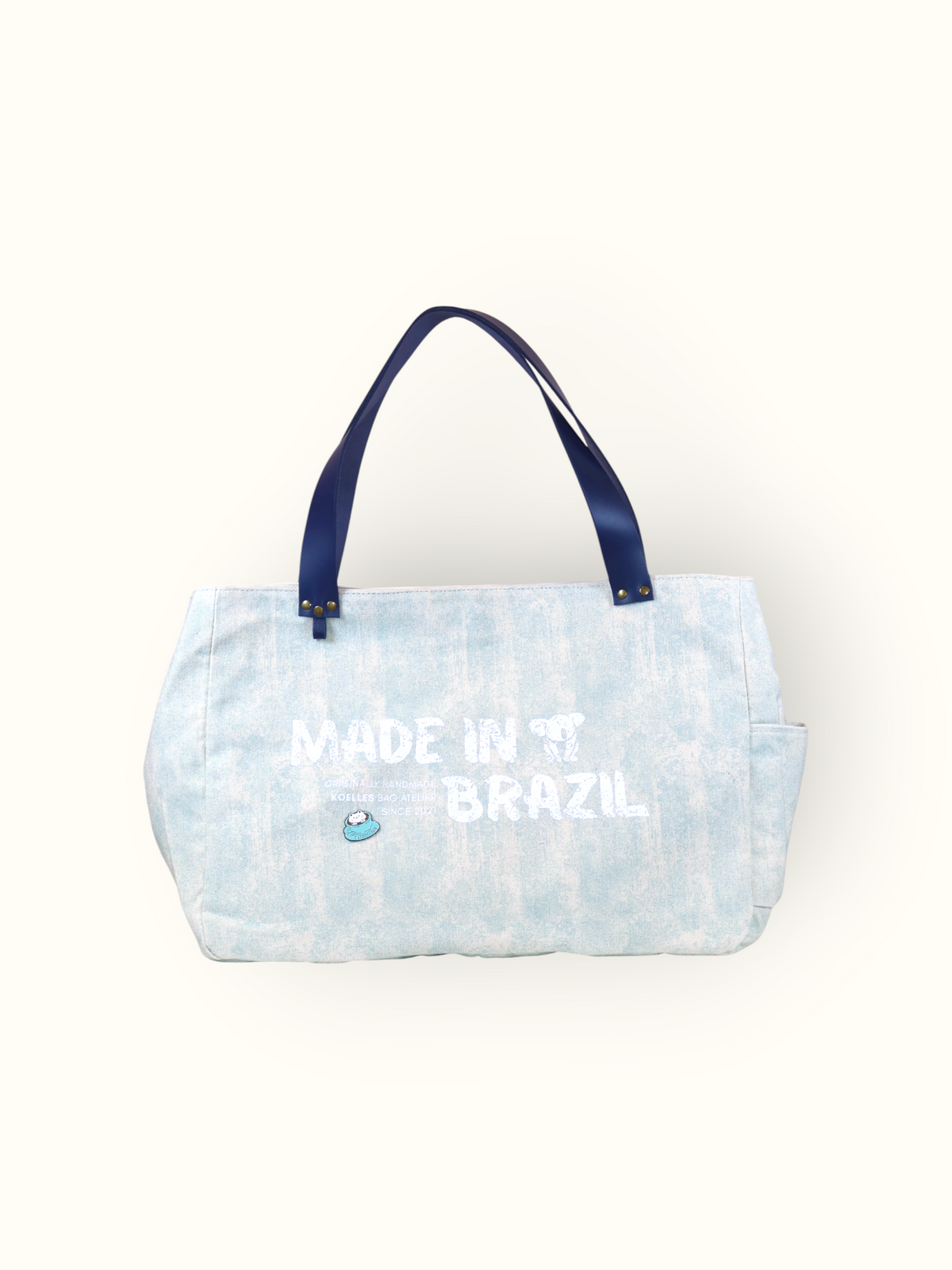 Bolsa Wallow Aqua com Alça de Couro Marinho